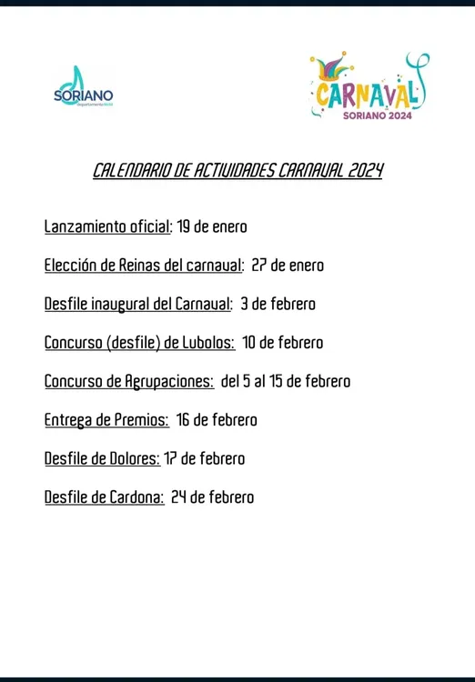 CALENDARIO CARNAVAL 2024